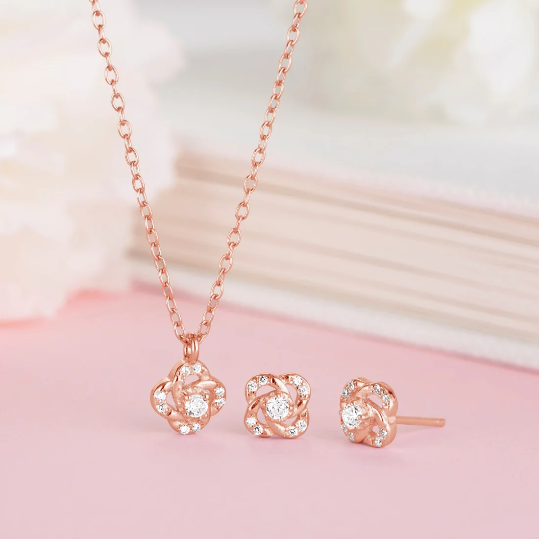 Radiant Floral Rose Gold Elegance 925 Sterling Silver Jewelry Set