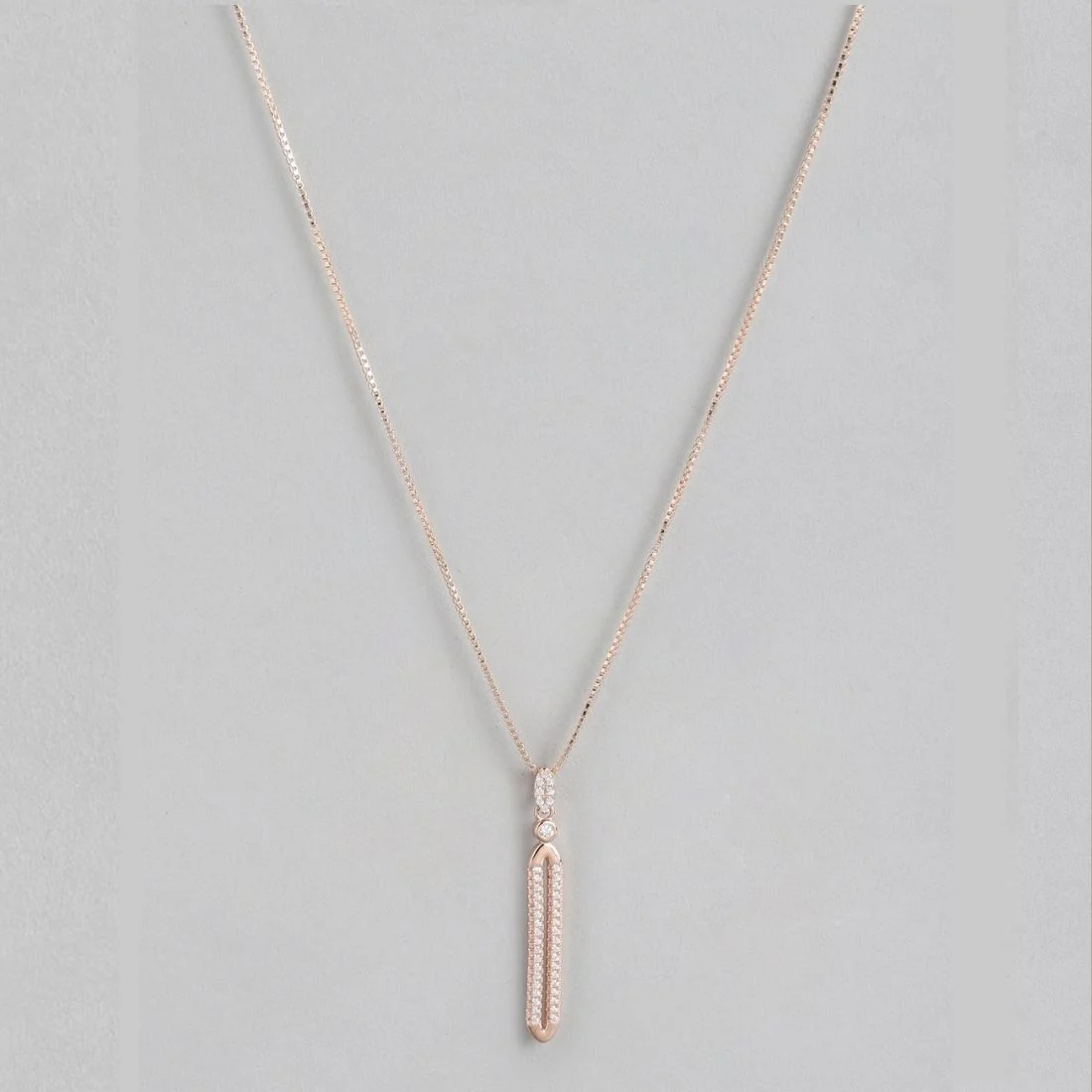 Radiant Rose Gold Elegance CZ 925 Sterling Silver Drop Pendant with Chain - Image 4