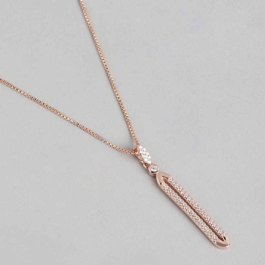 Radiant Rose Gold Elegance CZ 925 Sterling Silver Drop Pendant with Chain - Image 5