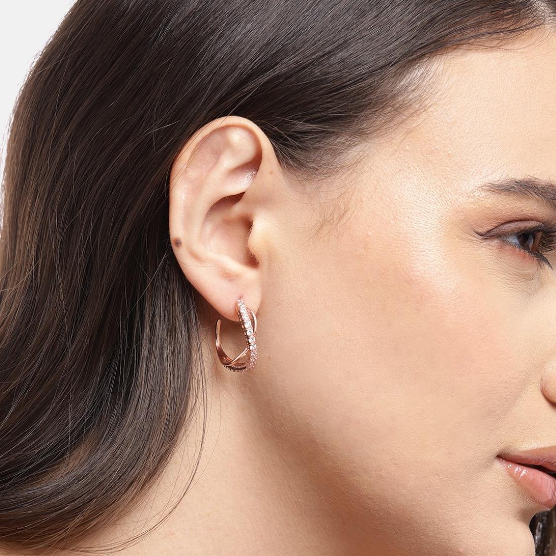 Radiant Rose Gold Half Hoops Cubic Zirconia 925 Sterling Silver Earrings - Image 2