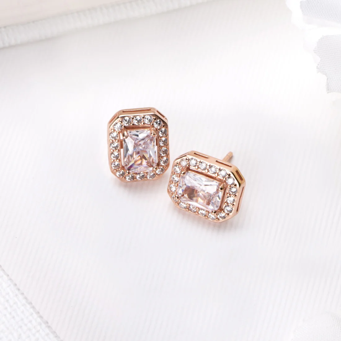 Radiant Rose Gold Sparkle Cubic Zirconia 925 Sterling Silver Earrings