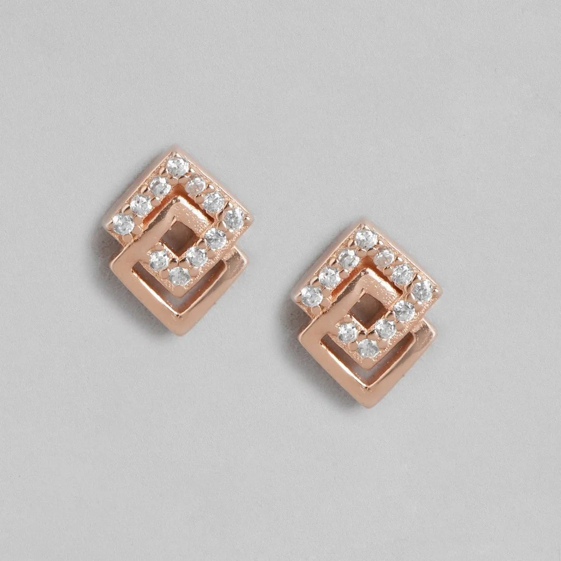 Radiant Rose Gold Square Elegance CZ 925 Sterling Silver Earrings - Image 3