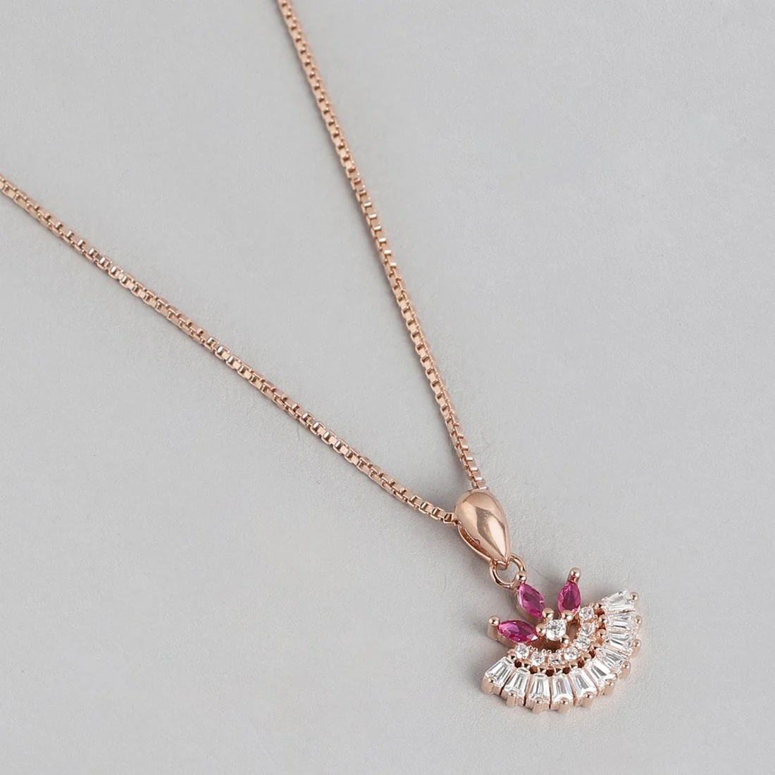 Radiant Rose Gold Symphony Red & White CZ Sterling Silver Pendant with Chain - Image 4