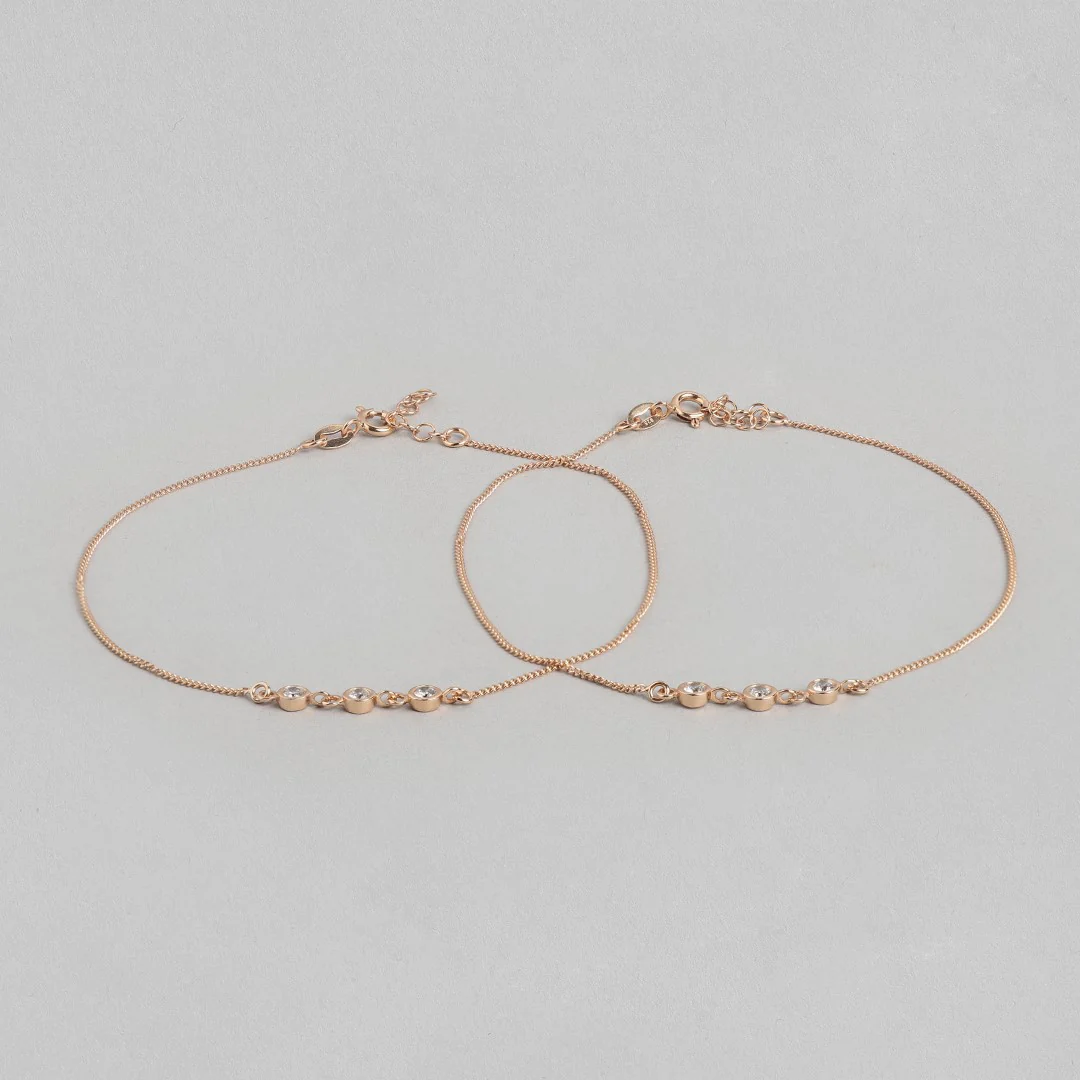 Radiant CZ Rose Gold Whispers 925 Sterling Silver Chain Anklet - Image 3