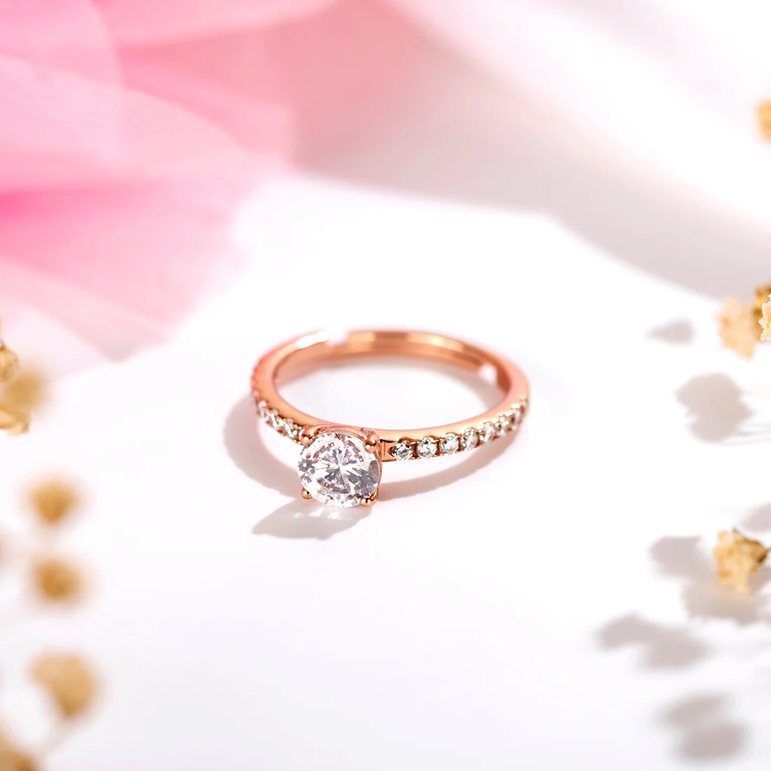 Radiant Rose-gold Gleam 925 Sterling Silver CZ Ring (Adjustable)