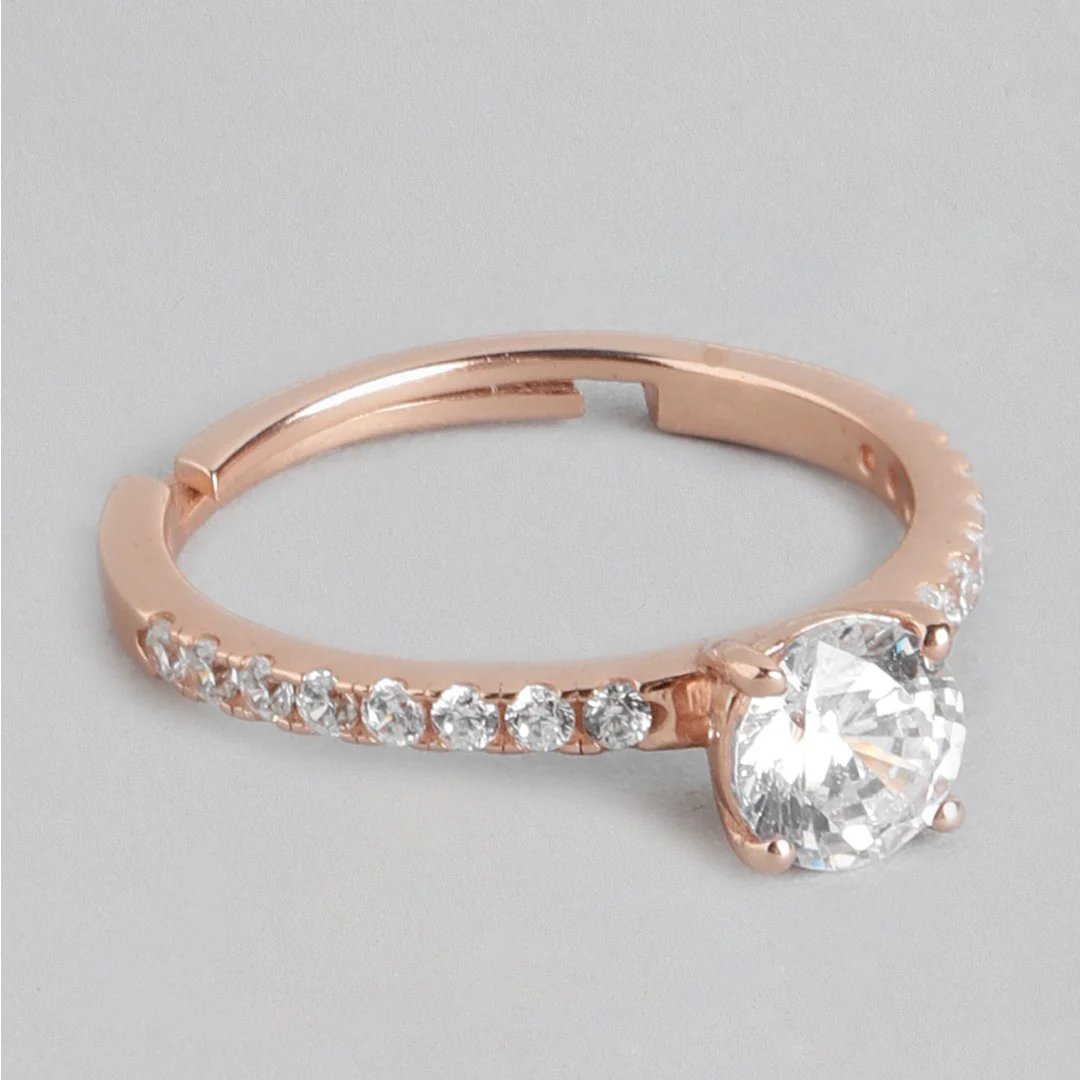Radiant Rose-gold Gleam 925 Sterling Silver CZ Ring (Adjustable) - Image 5