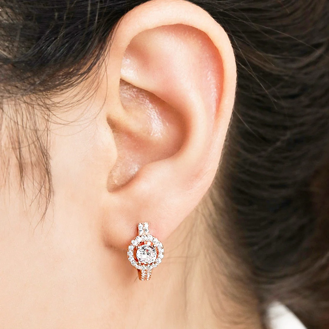 Radiant Solitaire Elegance Rose Gold-Plated CZ 925 Sterling Silver Earrings - Image 2