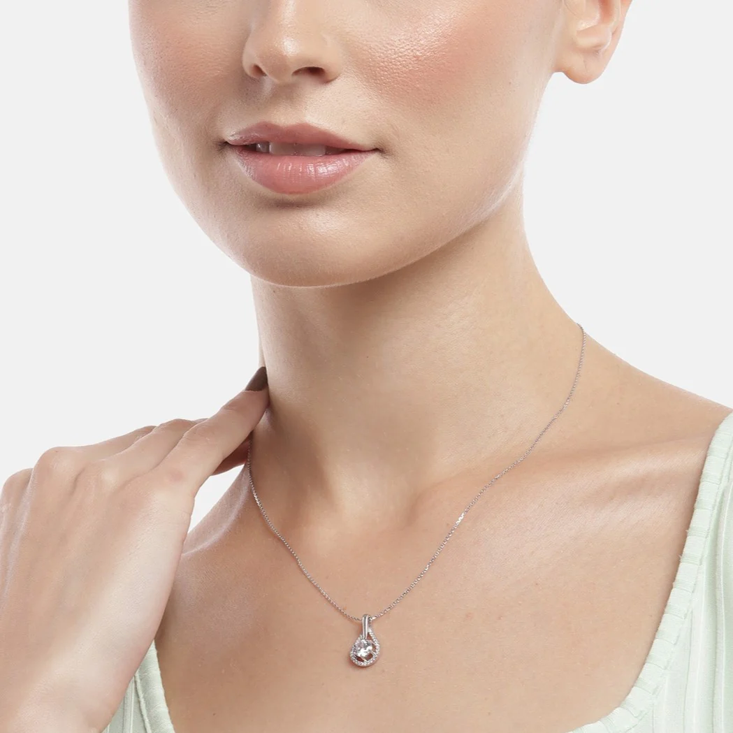 Radiant Sparks CZ Rhodium Plated 925 Sterling Silver Necklace with Chain - Image 3