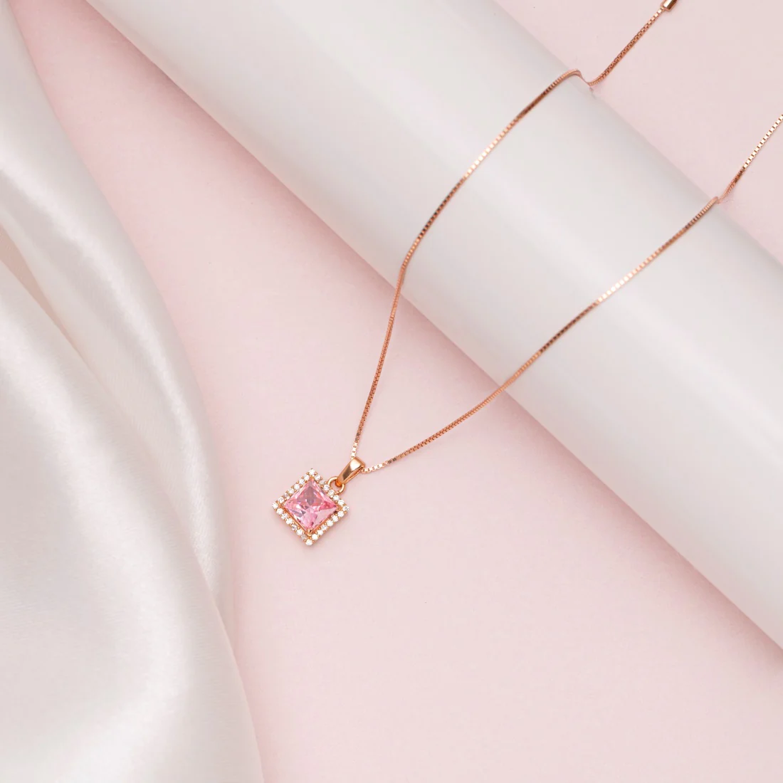 Radiant Square Brilliance Rose Gold-Plated 925 CZ Sterling Silver Pendant with Chain - Image 2