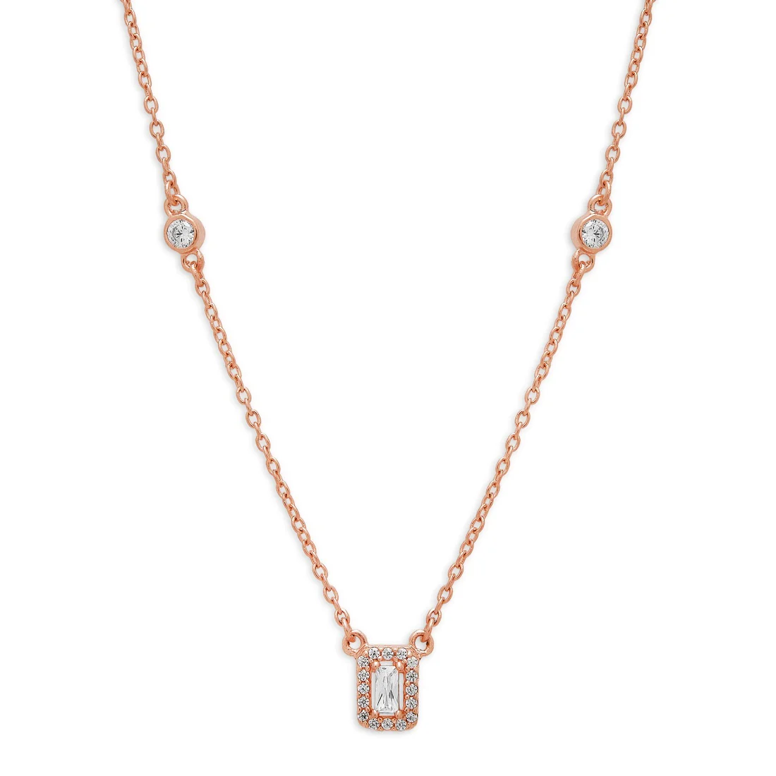 Radiant Square Drop CZ 925 Sterling Silver Rose Gold Plated Necklace with Chain - Image 4