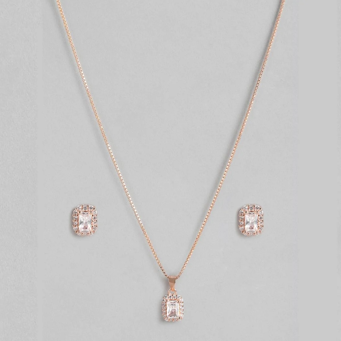 Radiant Square Serenity Rose Gold-Plated CZ 925 Sterling Silver Jewelry Set - Image 5