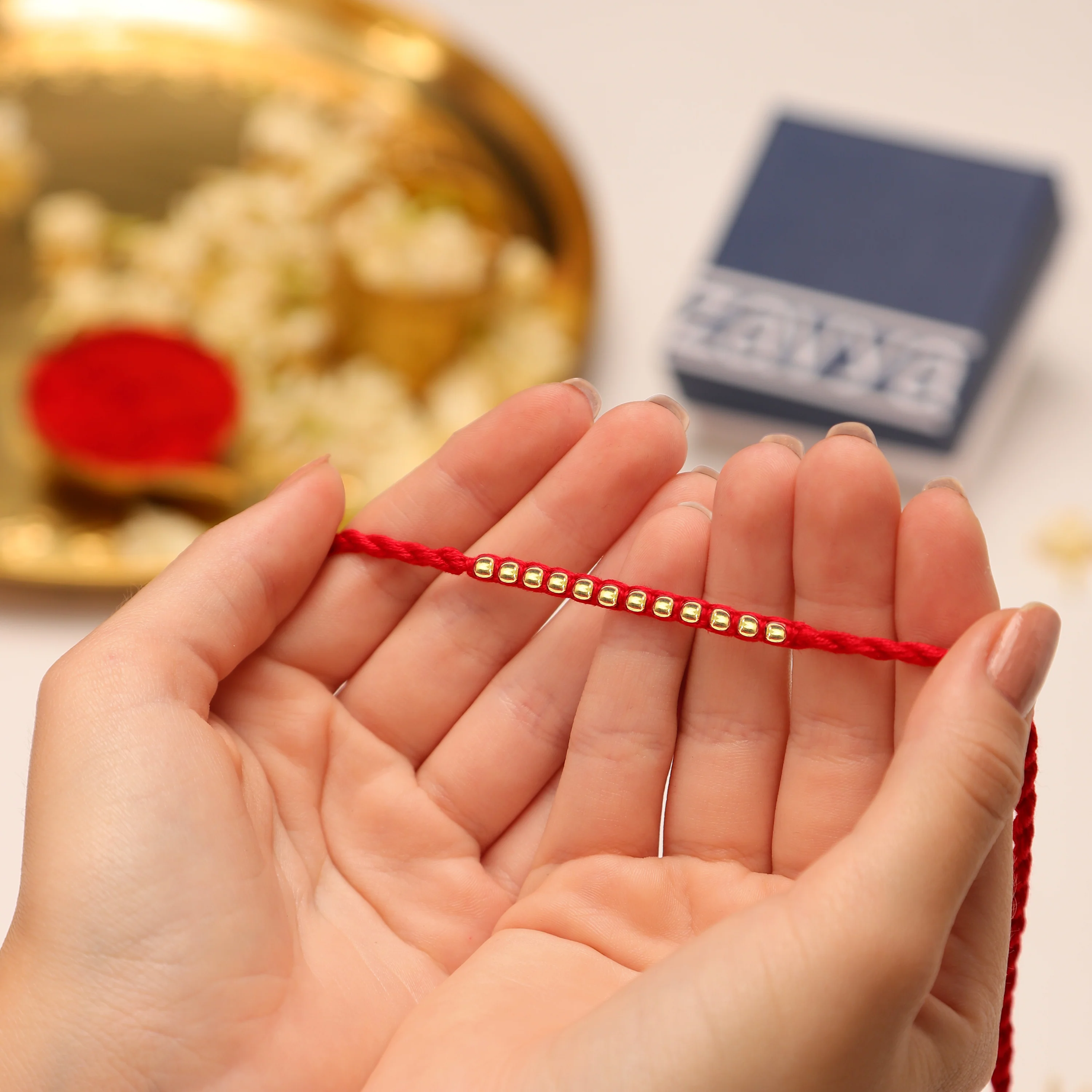 Radiant Thread of Love Gold-Plated 925 Silver Rakhi - Image 2