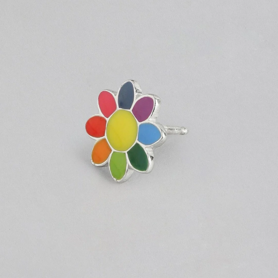Rainbow Floral Rhodium Plated 925 Sterling Silver Studs - Image 4