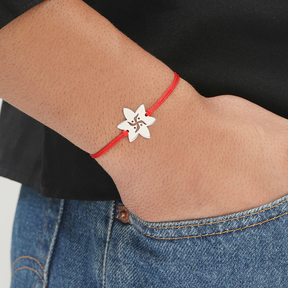 Rakhi Special 925 Sterling Silver Swastik and Star Rakhi - Image 3