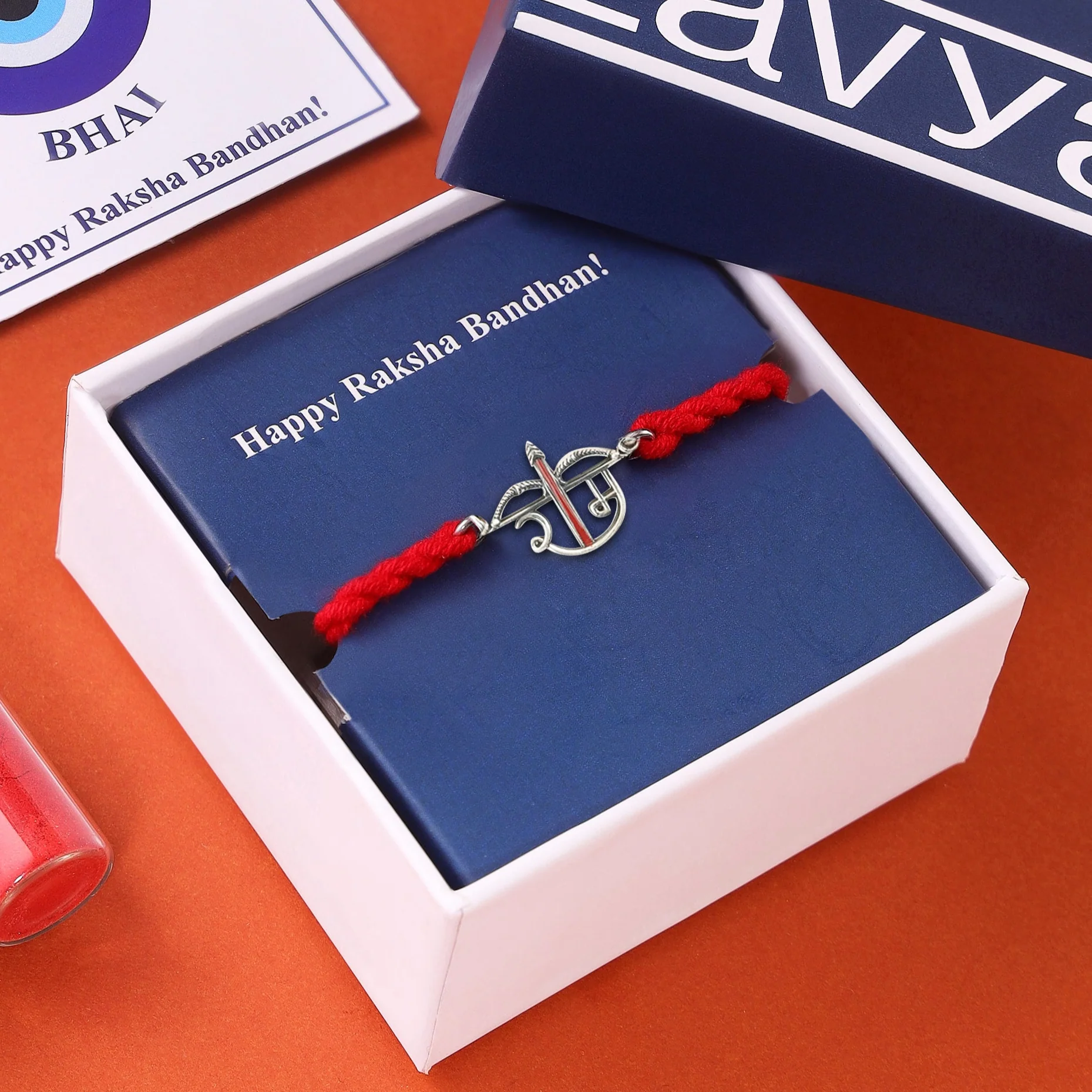 Ram Inscription Oxidised 925 Sterling Silver Thread Rakhi for Him - Image 2