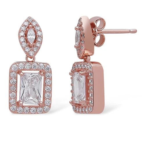 Rectangular CZ Radiance 925 Sterling Silver Rose Gold-Plated Earring - Image 3