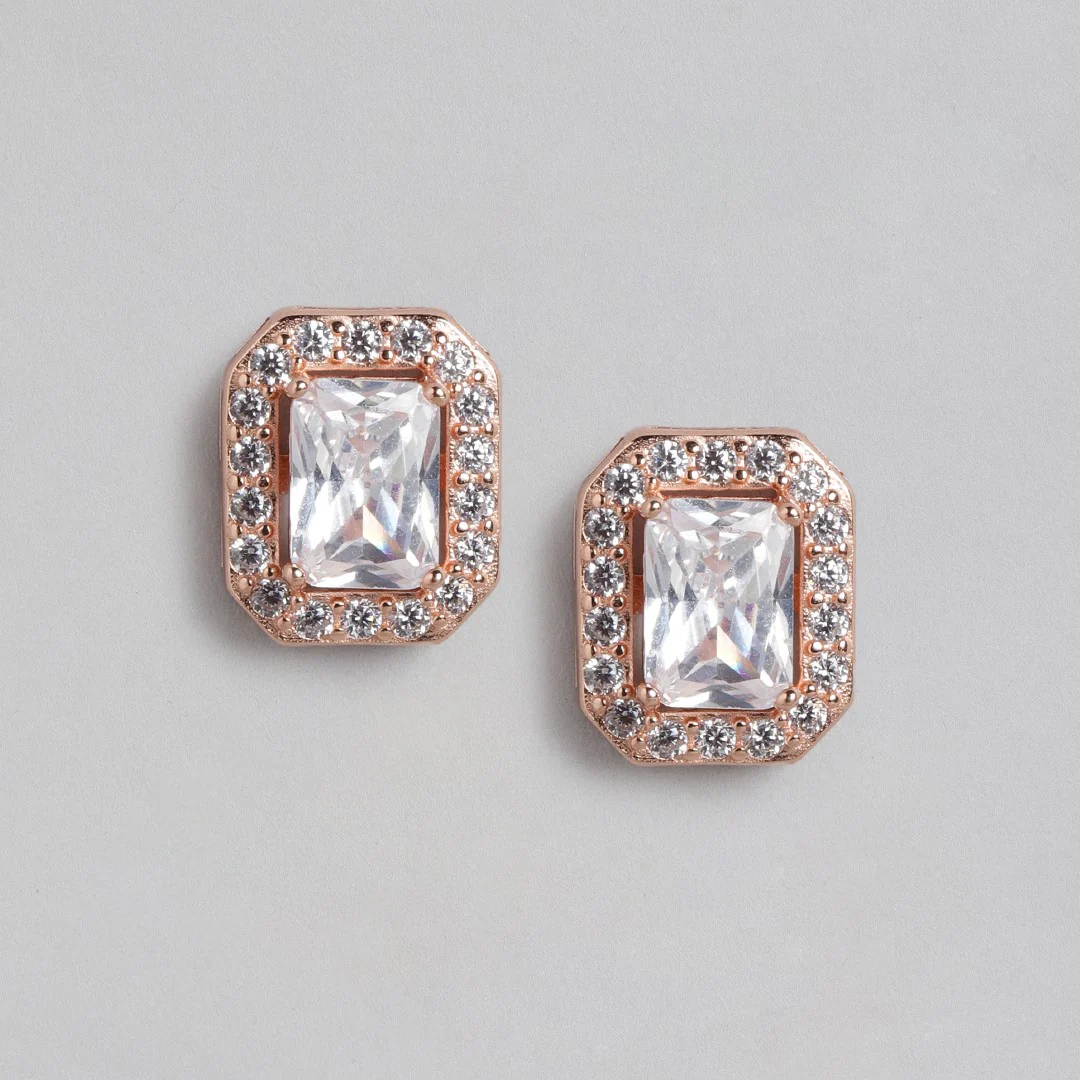 Rectangular Radiance Rose Gold-Plated 925 Sterling Silver Jewelry Set - Image 4