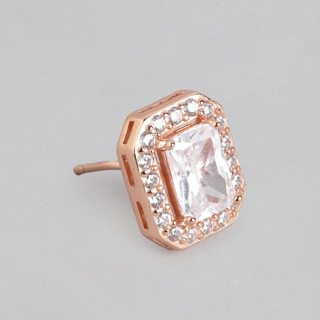 Rectangular Radiance Rose Gold-Plated 925 Sterling Silver Jewelry Set - Image 6