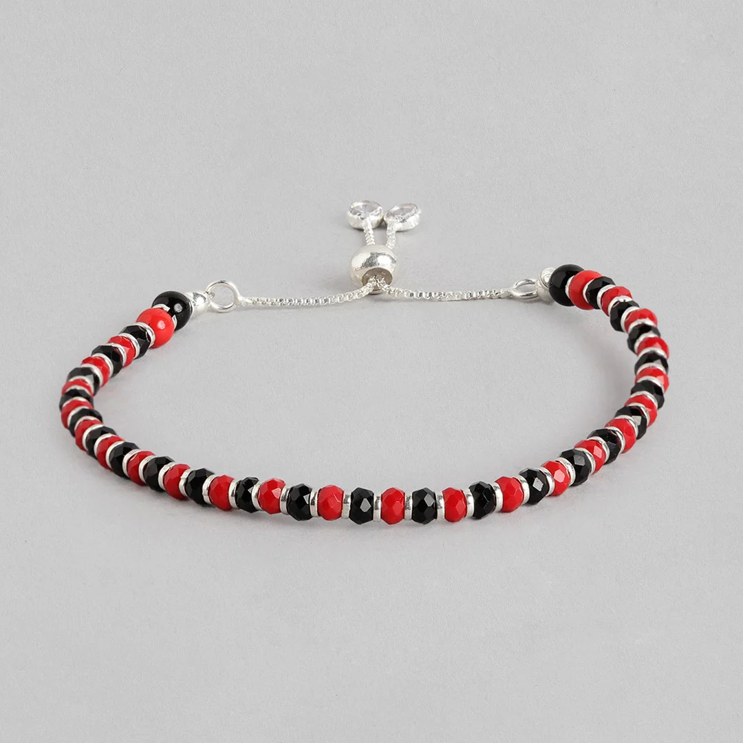 Red and Black Beaded 925 Sterling Silver Bracelet - Image 4