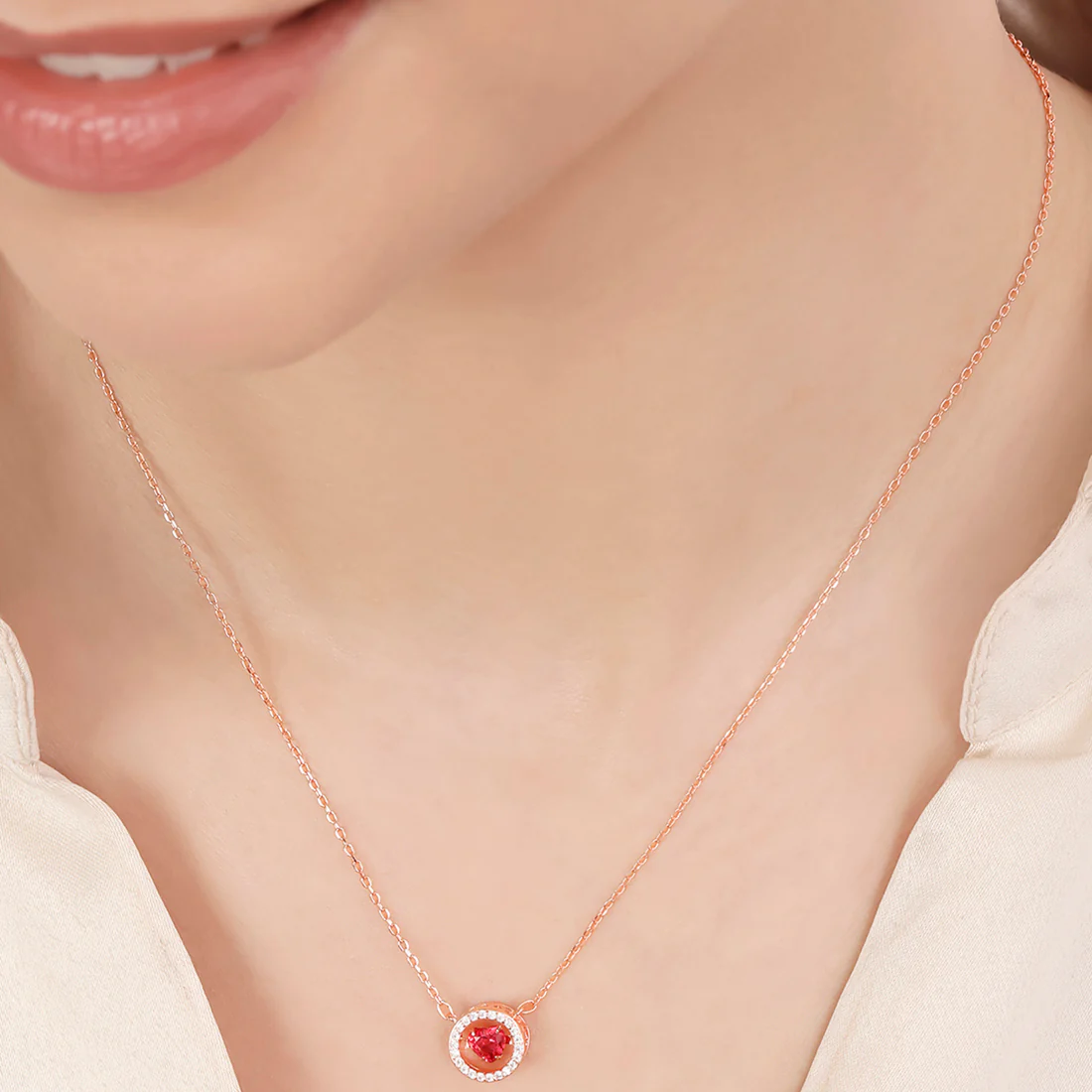 Red Heart Rose Gold Plated 925 Sterling Silver Necklace - Image 2