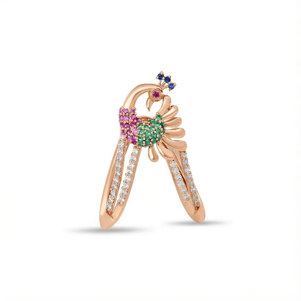 Regal Peacock Multi-CZ Rose Gold-Plated 925 Sterling Silver Ring - Image 4