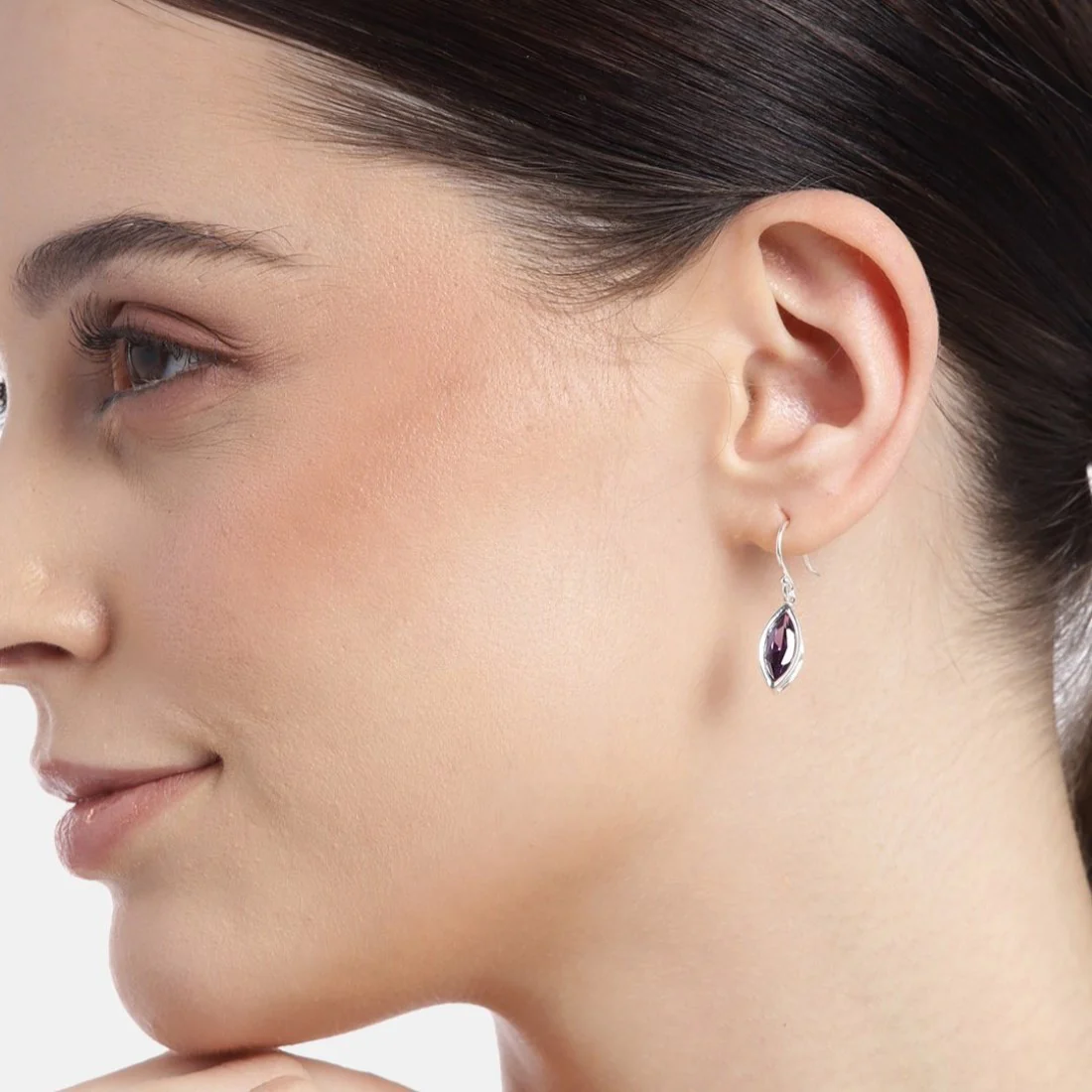 Regal Radiance Rhodium Plated Purple CZ 925 Sterling Silver Drop Earrings - Image 2