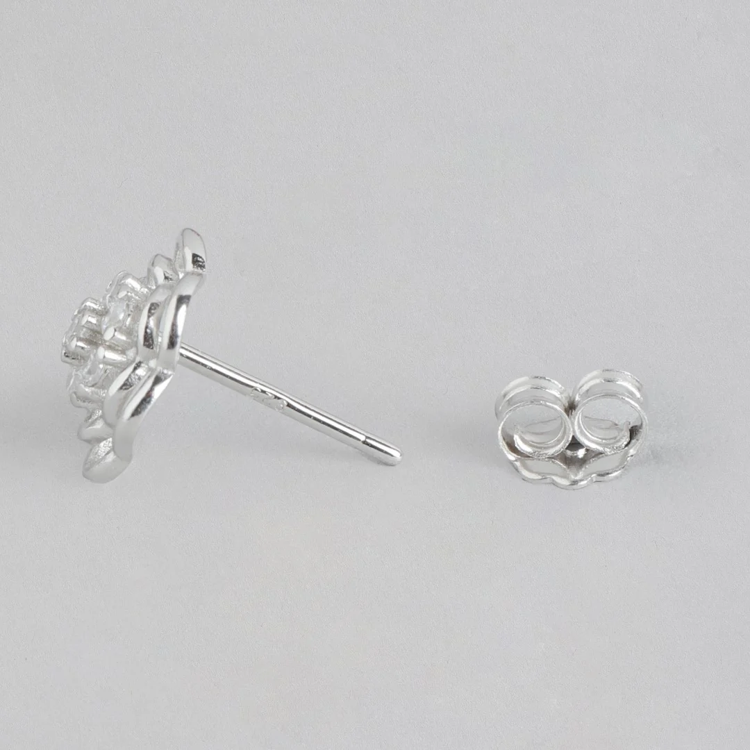 Rhodium Blossom Cubic Zirconia Flower 925 Sterling Silver Earrings - Image 6