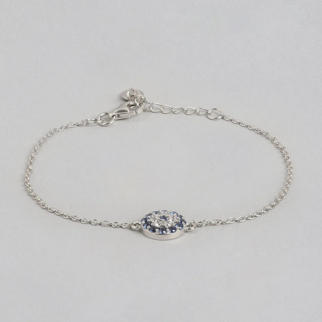 Rhodium Enchanted CZ Eye 925 Sterling Silver Chain Bracelet - Image 4