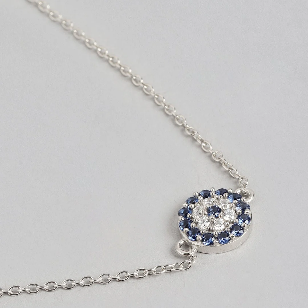 Rhodium Enchanted CZ Eye 925 Sterling Silver Chain Bracelet - Image 5