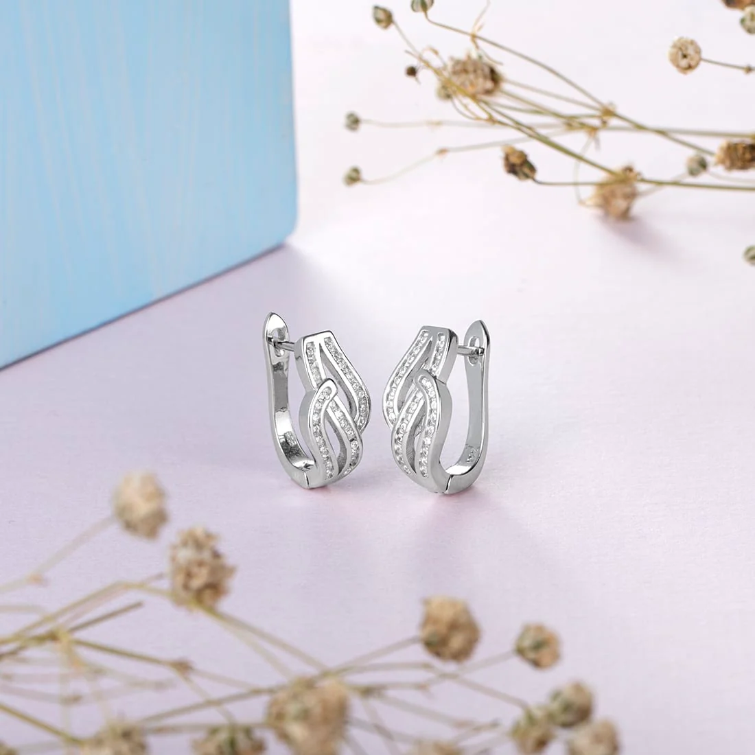 Rhodium Plated Contemporary CZ 925 Silver Earring - Image 3