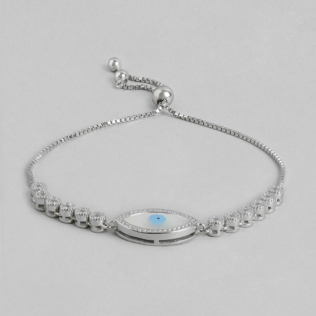 Evil Eye Solitaire Rhodium Plated 925 Sterling Silver Bracelet - Image 4