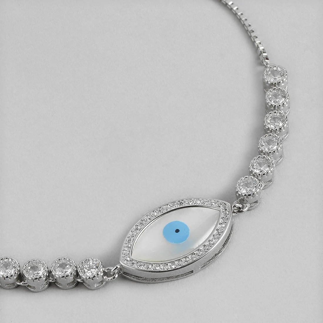 Evil Eye Solitaire Rhodium Plated 925 Sterling Silver Bracelet - Image 5