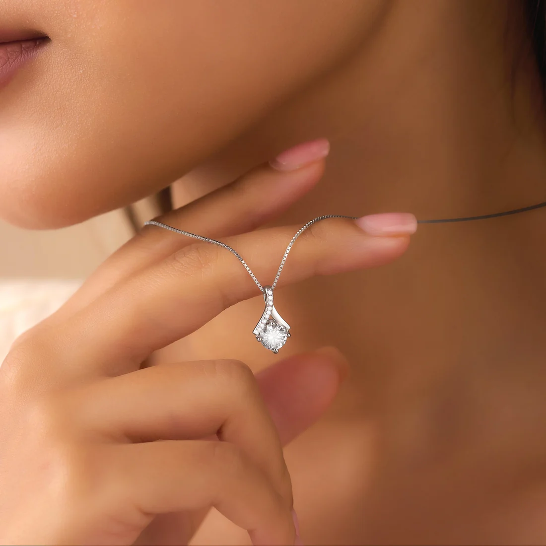 Her Defining Spark Solitaire
Rhodium Plated Necklace - Image 2