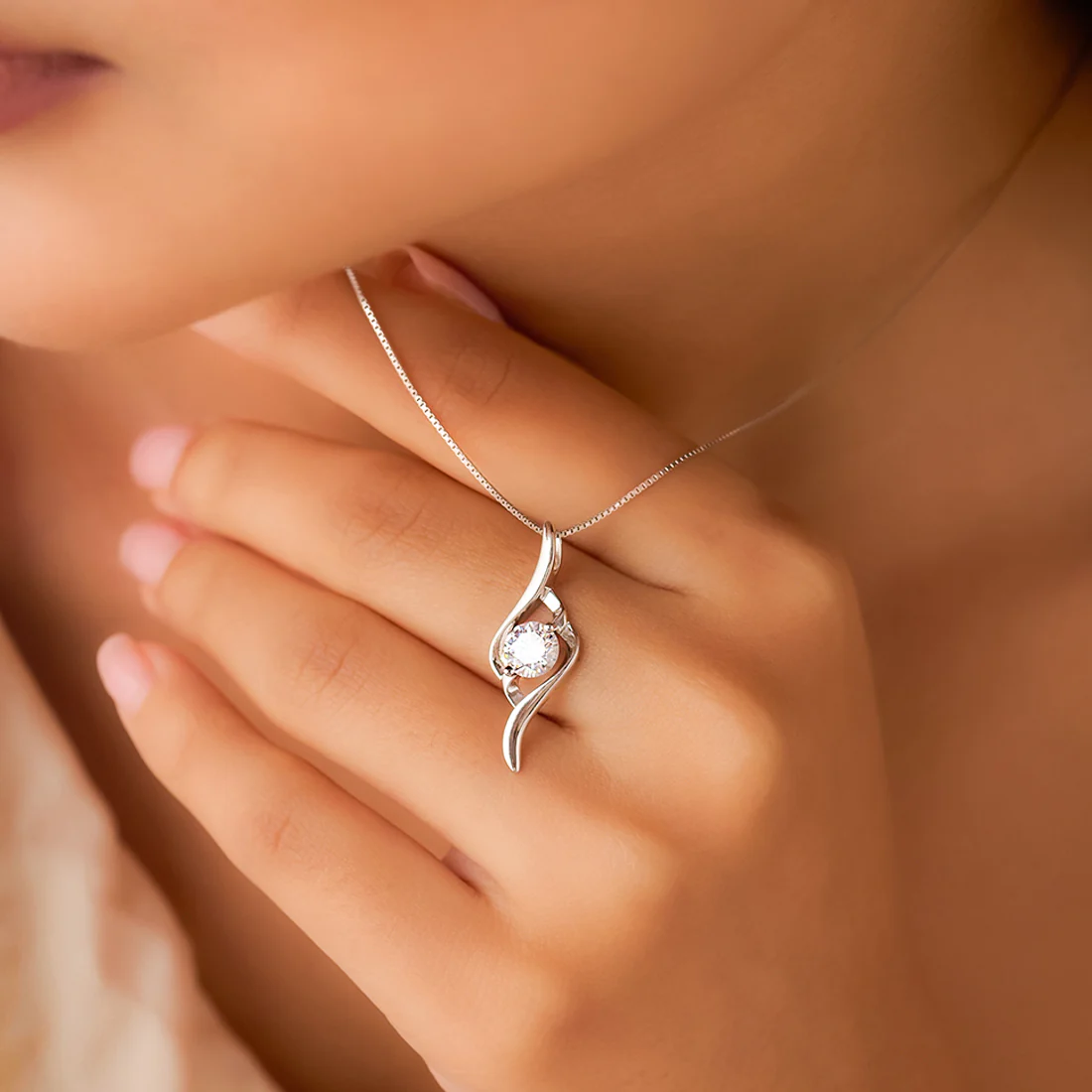 Her Inner Rhythm Solitaire Rhodium Plated Necklace - Image 2