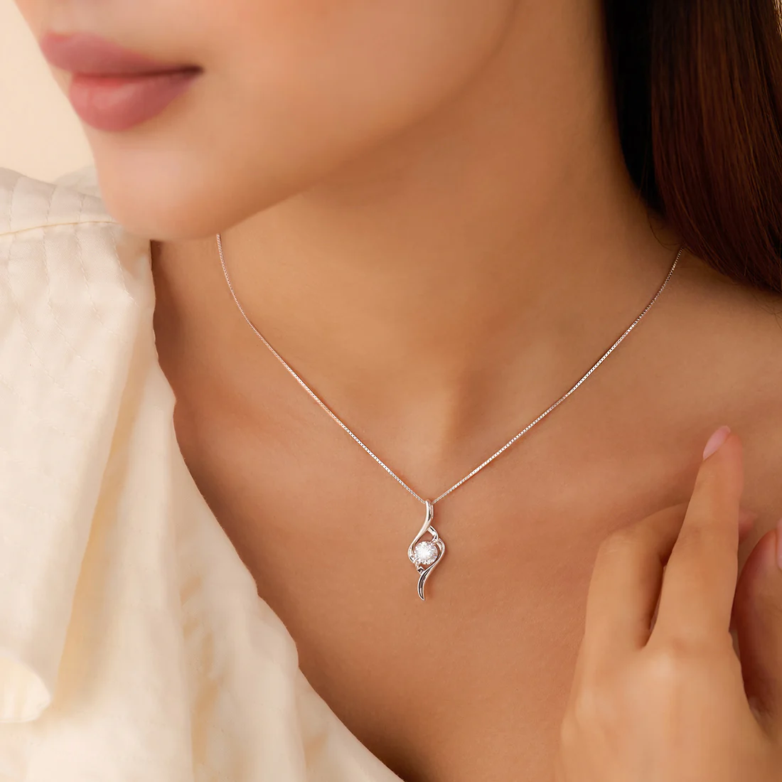 Her Inner Rhythm Solitaire Rhodium Plated Necklace - Image 3