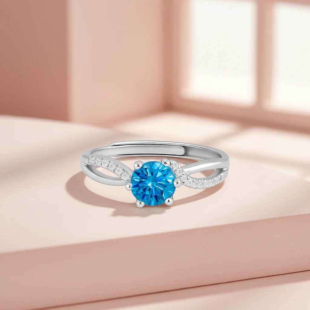Ocean’s Forever Solitaire Rhodium Plated Ring (Adjustable) - Image 5