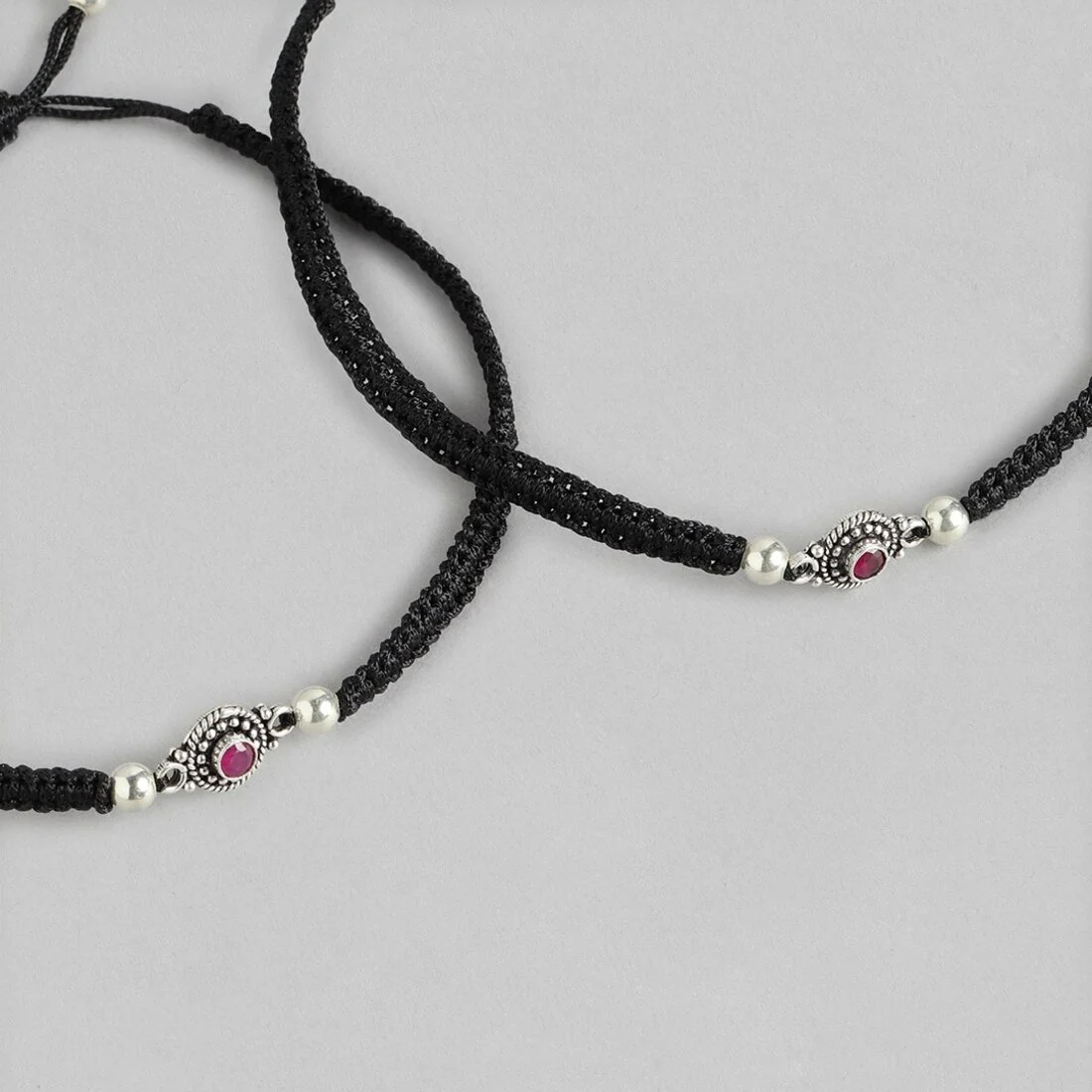 Classic Thread Anklet in 925 Sterling Silver Rhodium Plating With Red Stone - Image 9