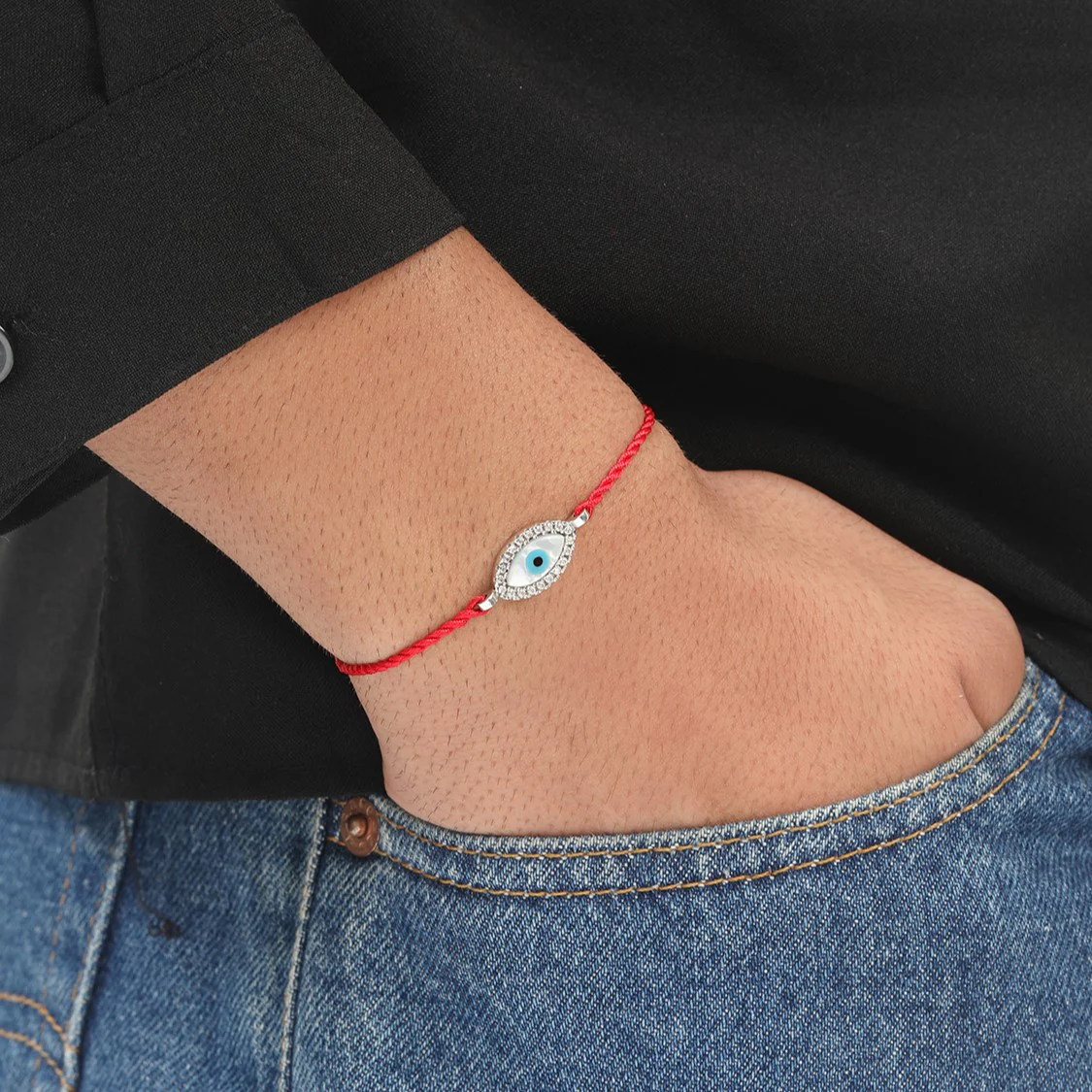 Symbolic Protection With Cz Rhodium-Plated Sterling Silver Thread Rakhi For Him - Image 3