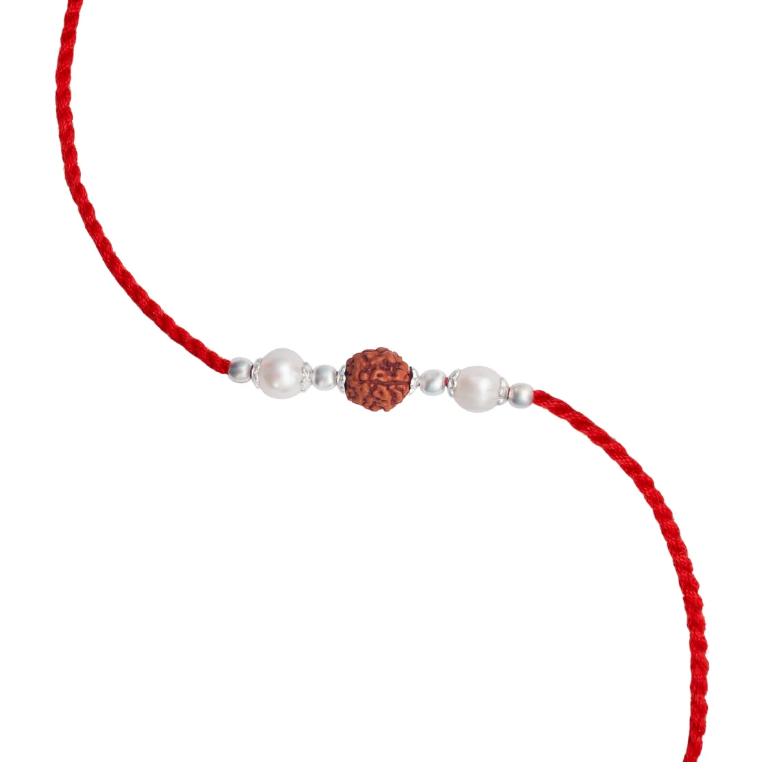 Spiritual Protection Rudraksh & Pearl Rhodium-Plated Sterling Silver Thread Rakhi For Him - Image 5