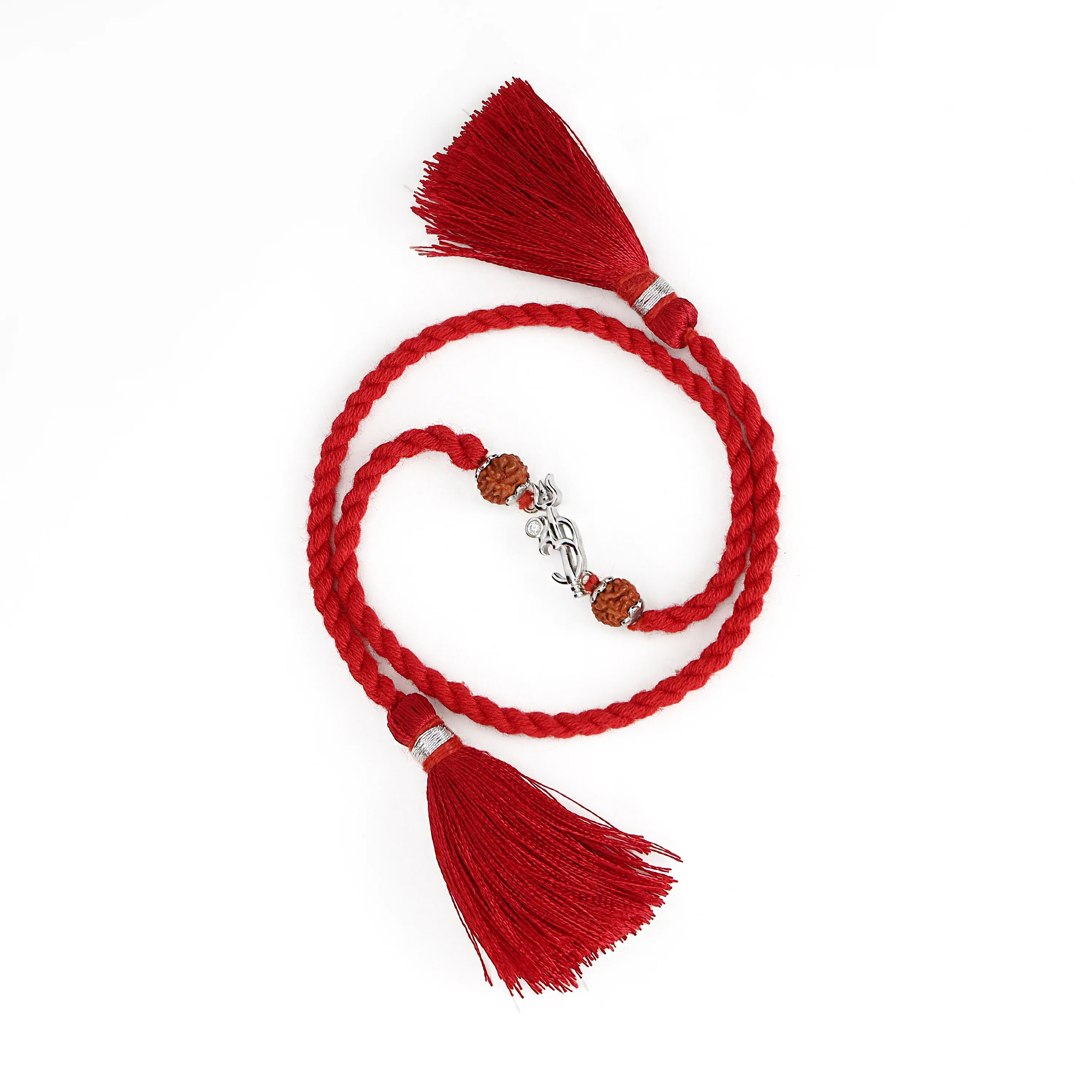 Om Trishul Charm Rhodium & Gold-Plated 925 Sterling Silver Rakhi with Rudraksha Beads Combo for Him - Image 8