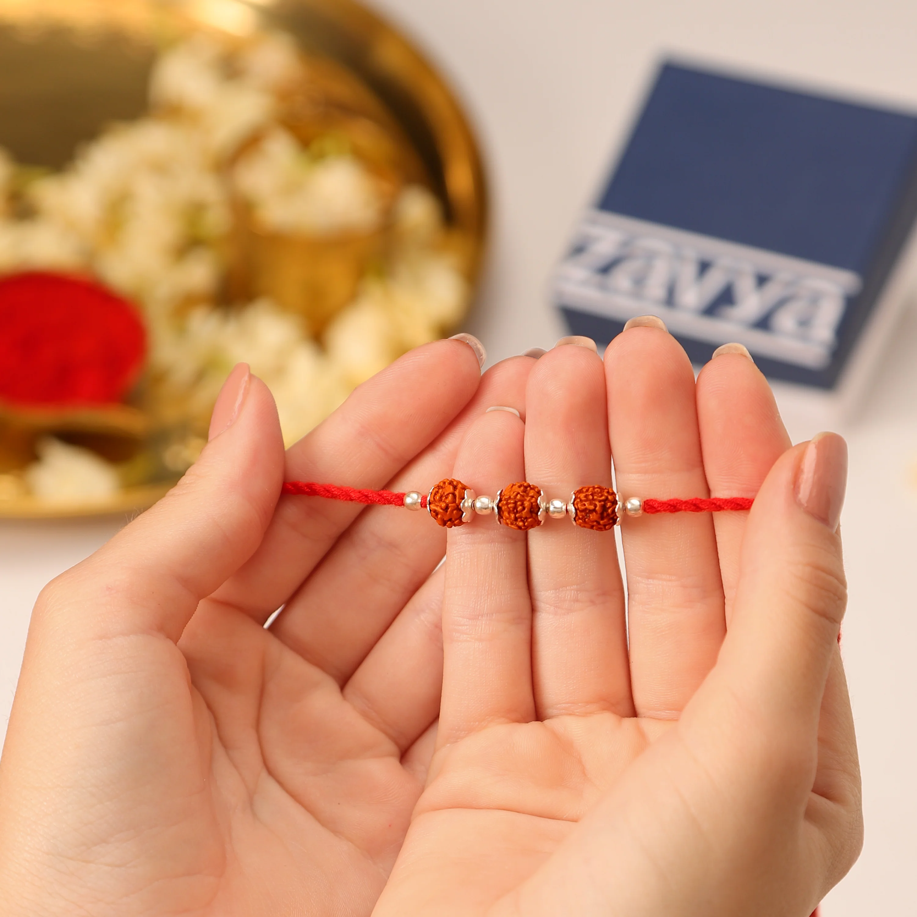 Timeless & Divine Rudraksha Rhodium-Plated 925 Silver Bhai-Bhabhi Rakhi Combo - Image 4