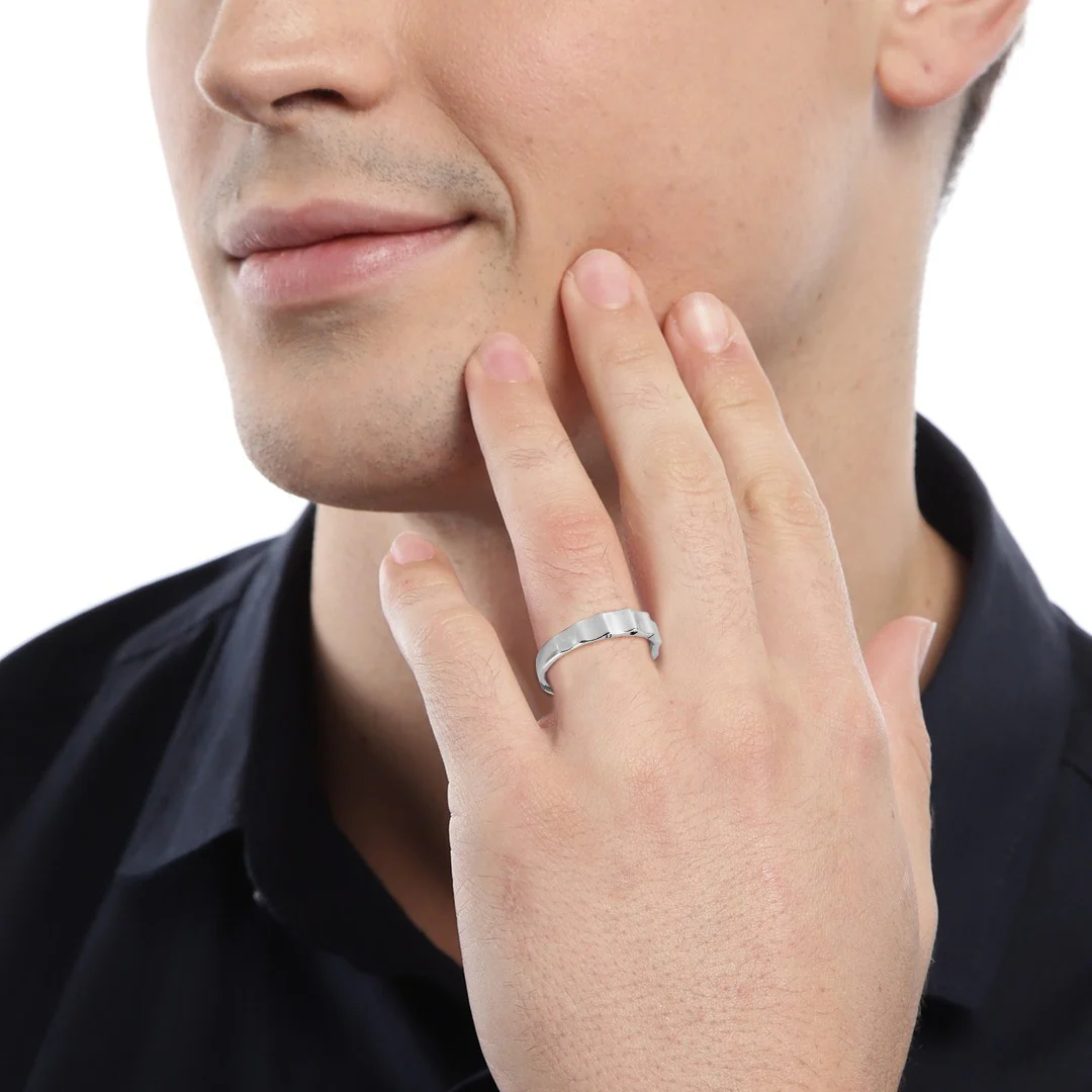 Minimalistic Rhodium Plated 925 Sterling Silver Ring For Him (Adjustable) - Image 2