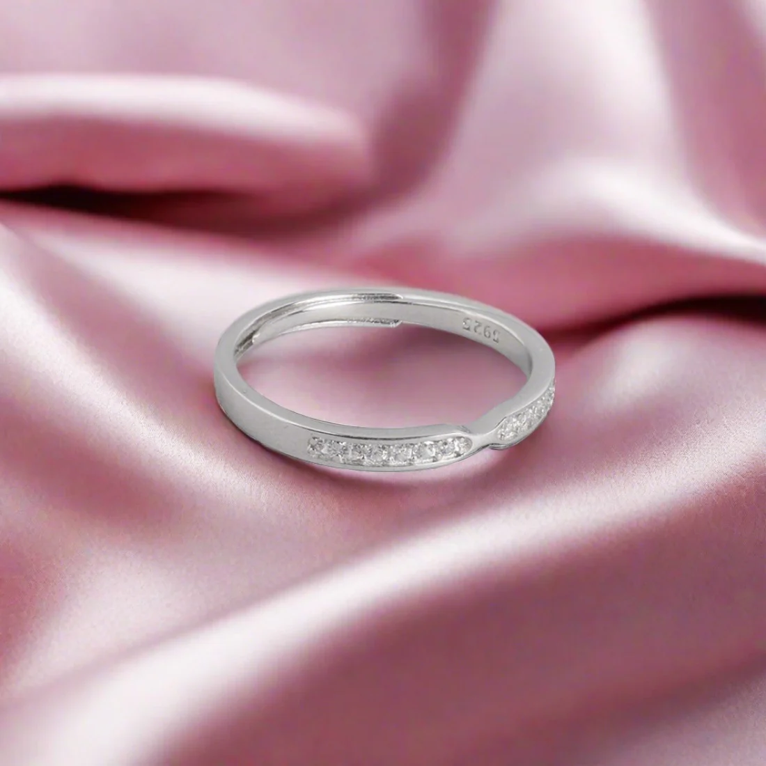 Classic CZ Rhodium Plated 925 Sterling Silver Women Ring (Adjustable)