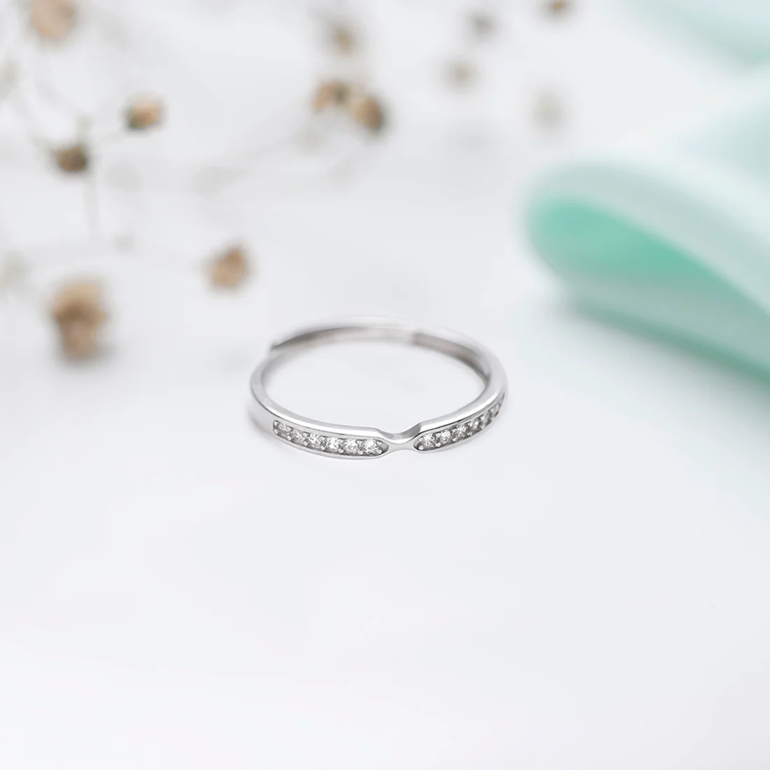 Classic CZ Rhodium Plated 925 Sterling Silver Women Ring (Adjustable) - Image 2