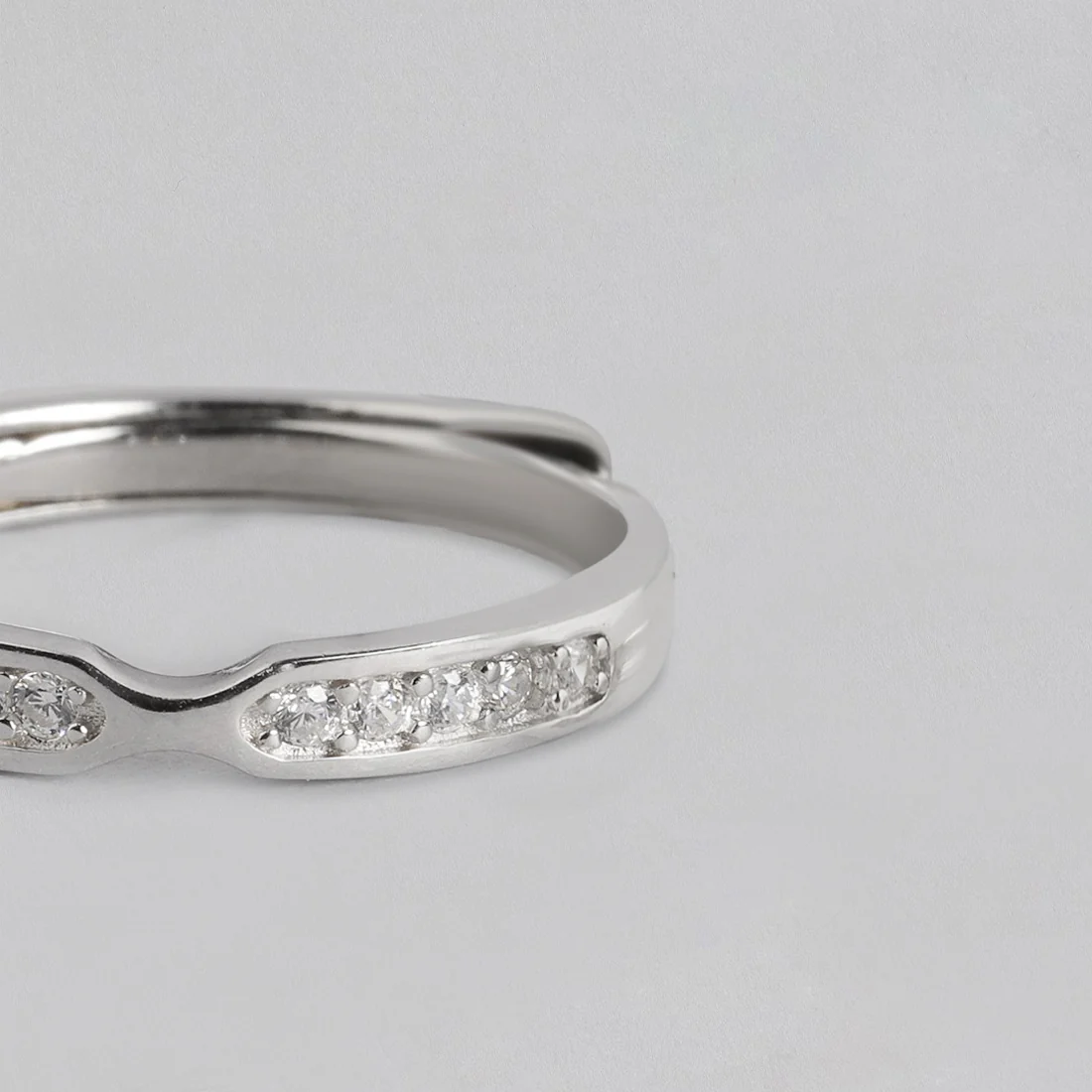 Classic CZ Studded 925 Sterling Silver Rhodium Plated Ring For Him (Adjustable) - Image 7