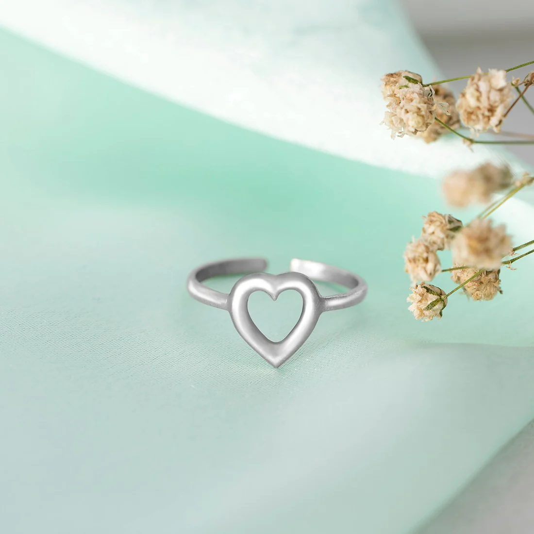 Rhodium Plated Heart 925 Sterling Silver Ring (Adjustable) - Image 2