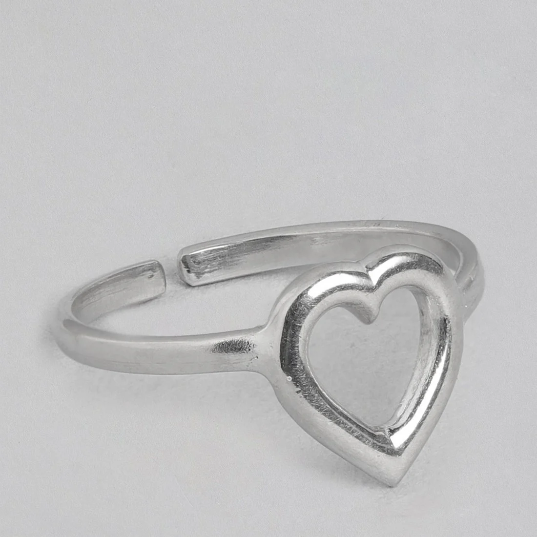 Rhodium Plated Heart 925 Sterling Silver Ring (Adjustable) - Image 5