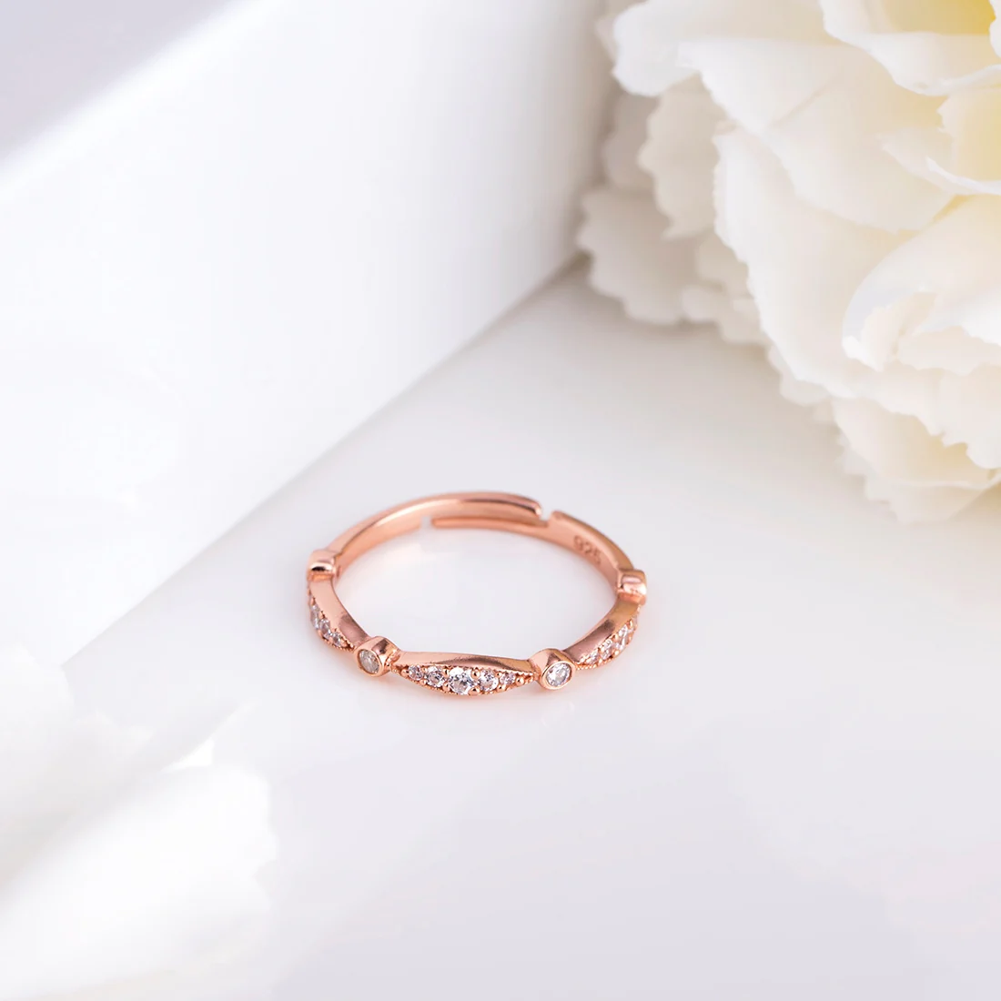 Rosy Radiance Rose Gold-Plated 925 Sterling Silver Ring for Her (Adjustable)
