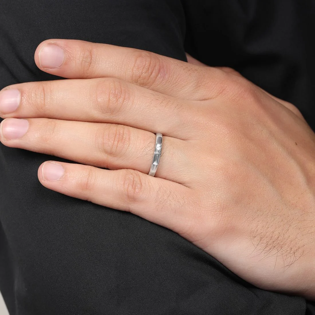 Minimal CZ Rhodium Plated 925 Sterling Silver Couple Ring - Image 15