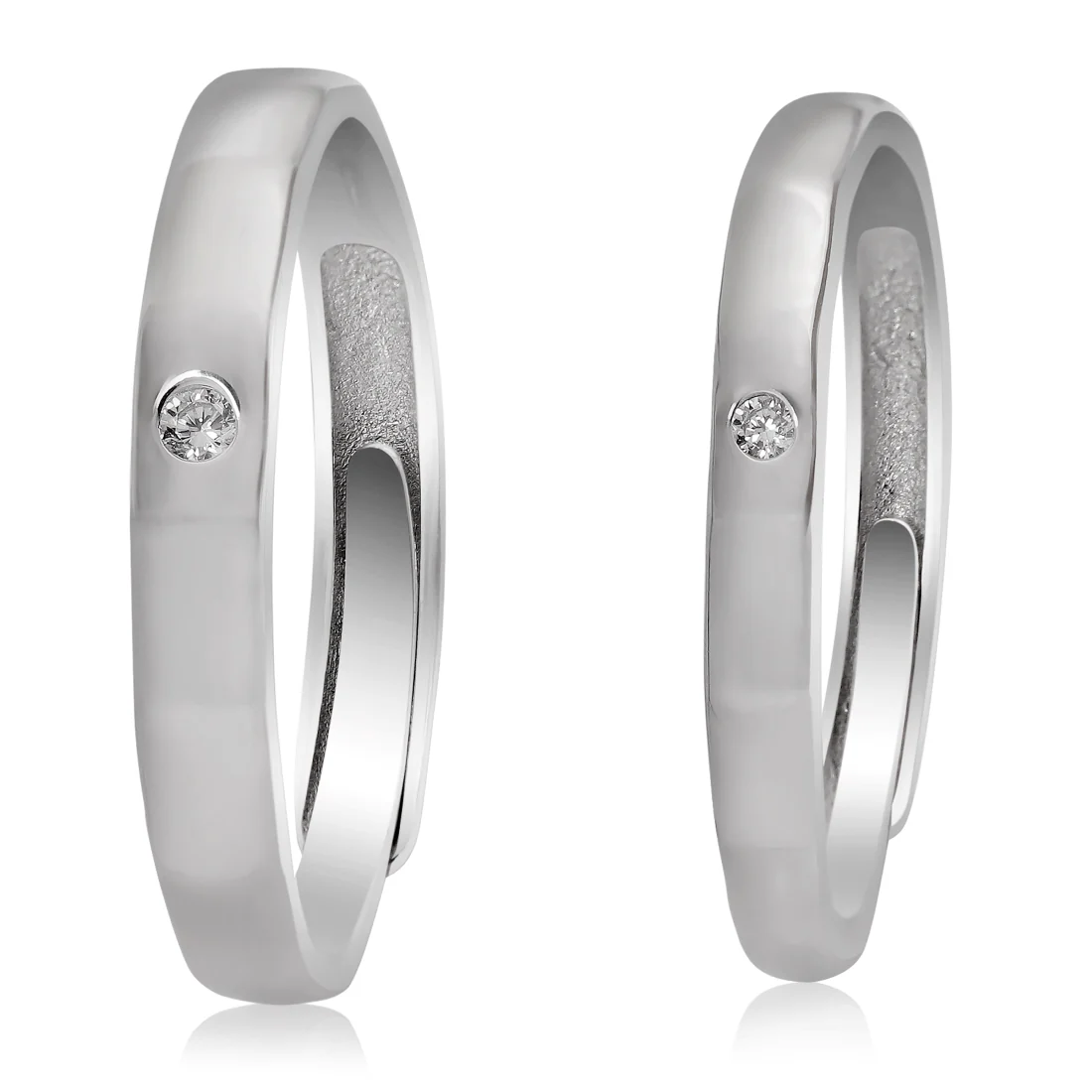Minimal CZ Rhodium Plated 925 Sterling Silver Couple Ring - Image 17